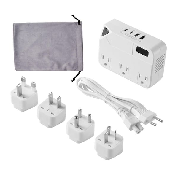 220V-110V, International Universal Travel Adapter with 4 USB Ports (2 USB C), 3 AC Sockets, Plug Power Adapter