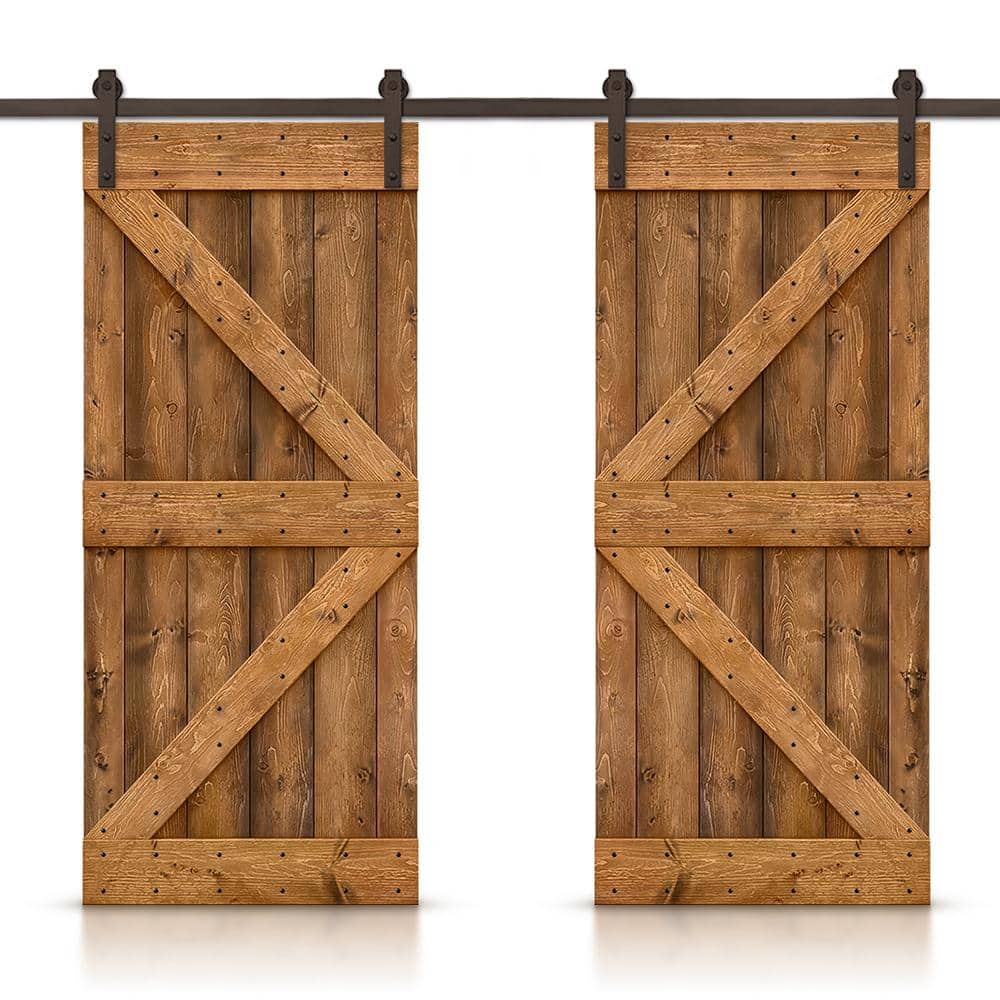 K 44 in. x 84 in. Walnut Stained DIY Solid Knotty Pine Wood Interior Double Sliding Barn Door with Hardware Kit price history on PriceWatchPro