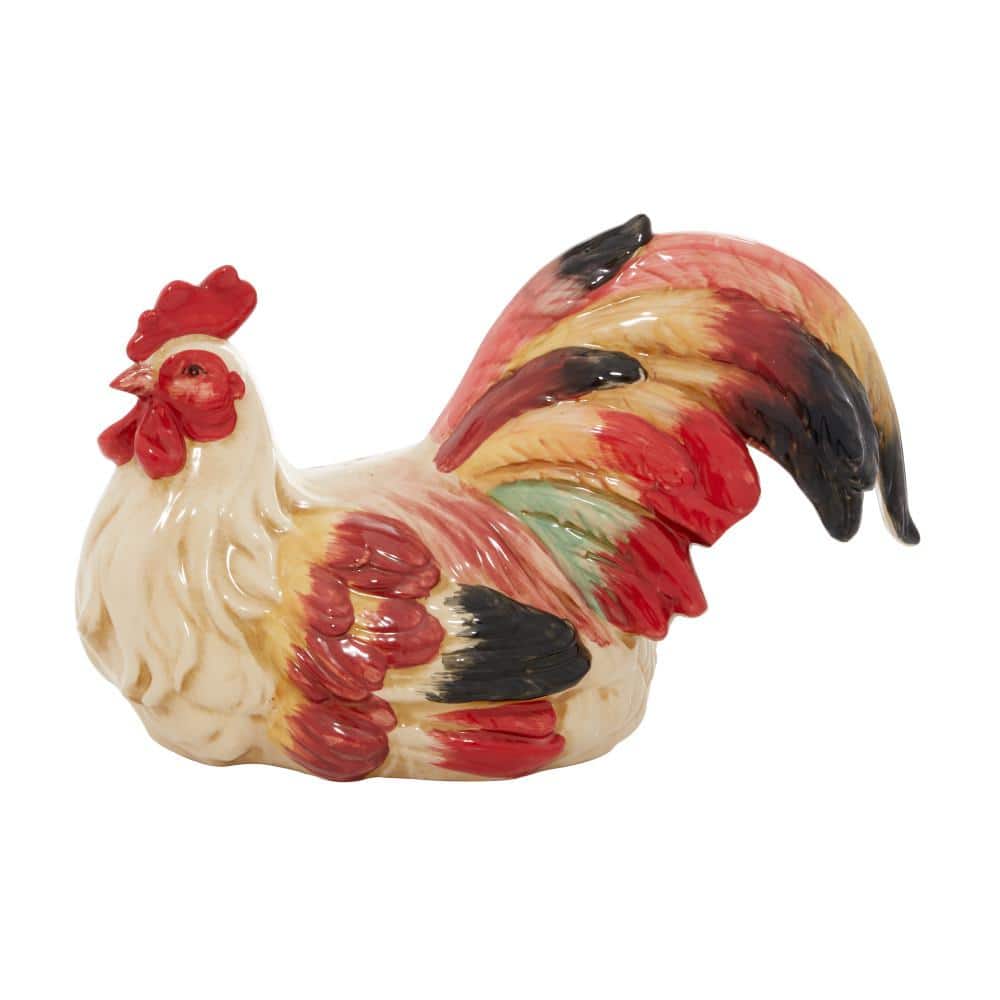 Multi-Colored Ceramic Rooster Garden Sculpture, 15" x 9"
