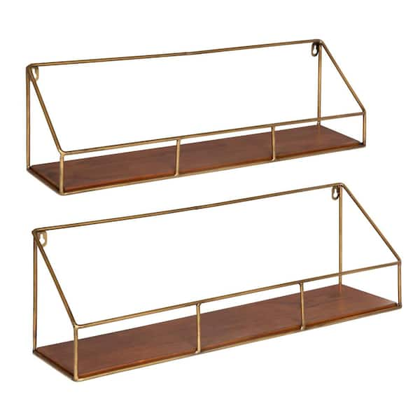 Kate and Laurel Alta Modern Wall Shelf with Hooks, 36 x 5 x 5, Walnut  Brown, Decorative Entryway Shelf with 5 Hanging Hooks