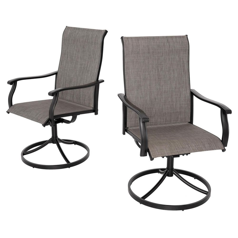 Swivel Sling Metal Patio Outdoor Dining Armchair-Brown (2-Pack)