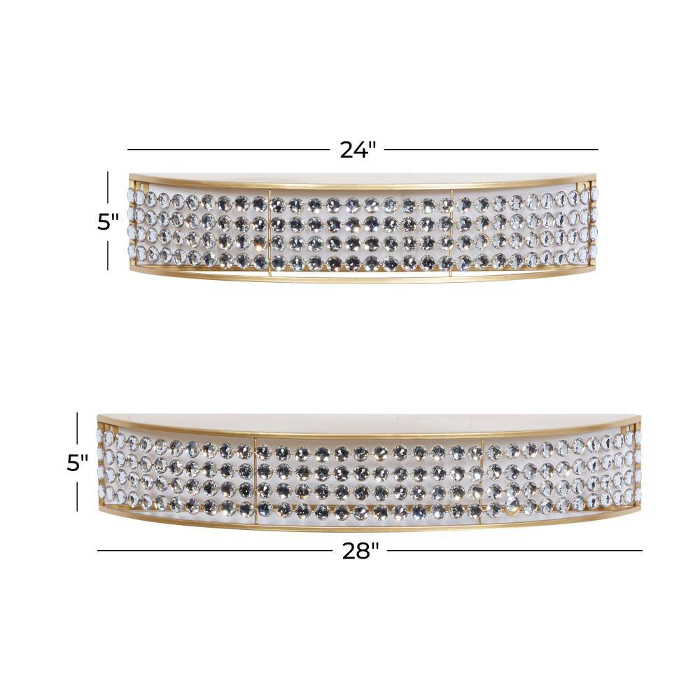 Elegant Gold-Tone Metal Wall Shelf with Crystal Accents, Set of 2