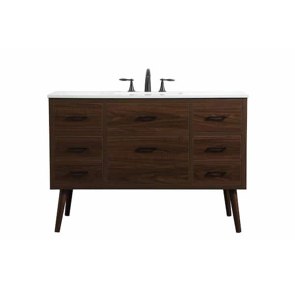 Unbranded Simply Living 48 in. W x 22 in. D x 33.5 in. H Bath Vanity in Walnut with Ivory White Engineered Marble Top