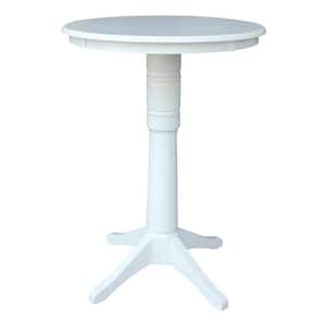 Olivia White Solid Wood 30 in. Round Pedestal Bar-height Table