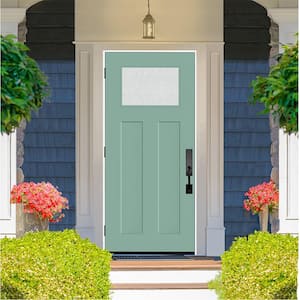 Legacy 36 in. x 80 in. 1/4 Toplite Rain Glass RHOS Primed Quarry Finish Fiberglass Prehung Front Door