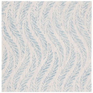 Micro-Loop Ivory/Blue 5 ft. x 5 ft. Floral Striped Square Area Rug