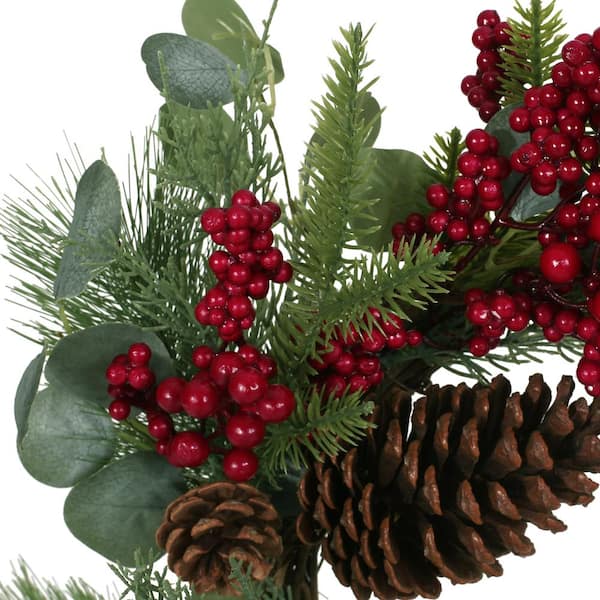 Noble House Cragin 22 in. Eucalyptus Artificial Christmas Wreath with Berries and Pinecones