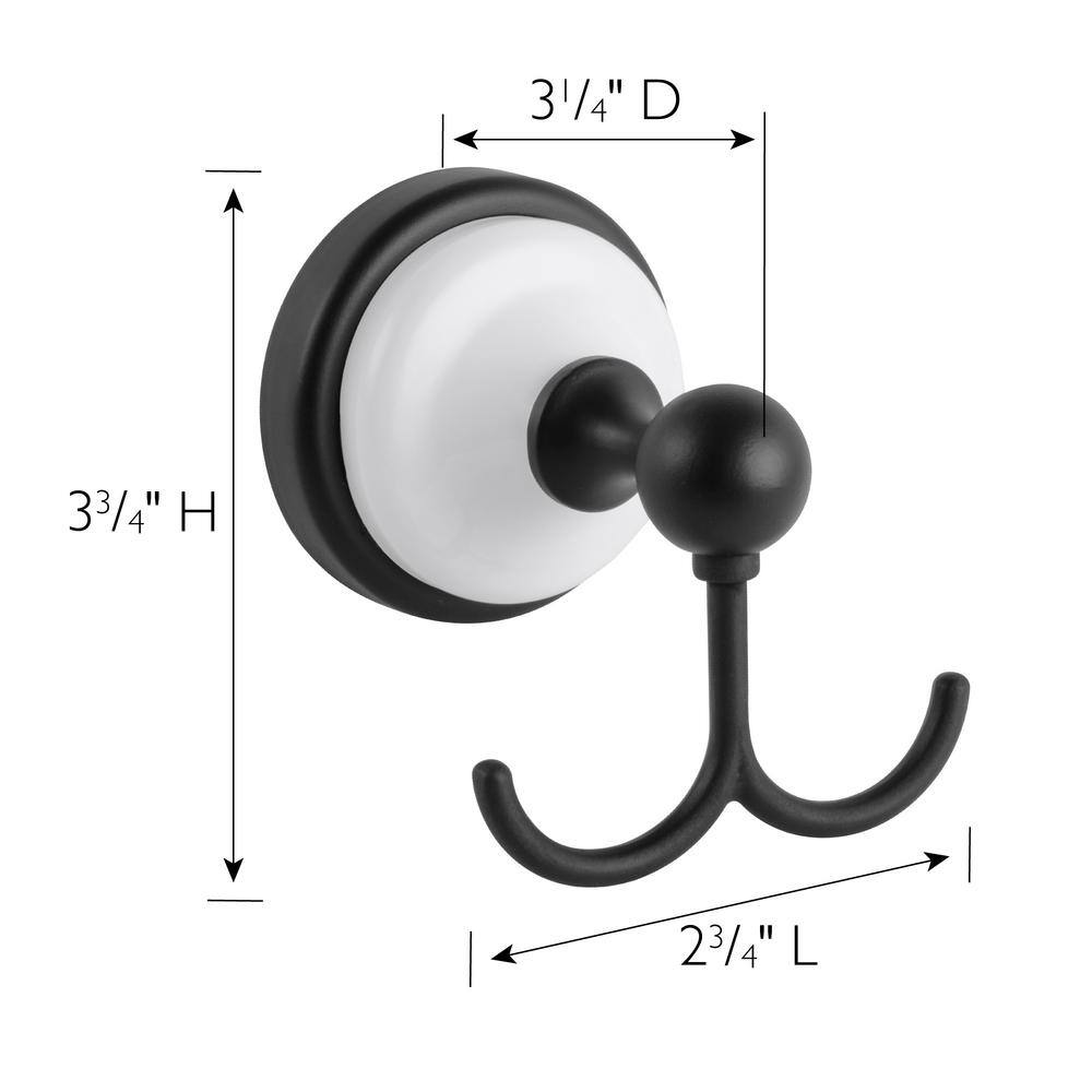 Savannah Matte Black and White Double Robe Hook