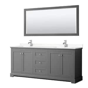 Avery 80 in. W x 22 in.D Double Vanity in Dark Gray w/ Cultured Marble Vanity Top in Light-Vein Carrara w/ Basins&Mirror