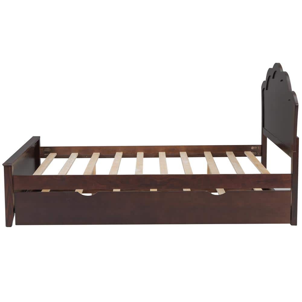 White Wood Frame Full Size Platform Bed with Twin Size Trundle and Headboard - thumbnail 6