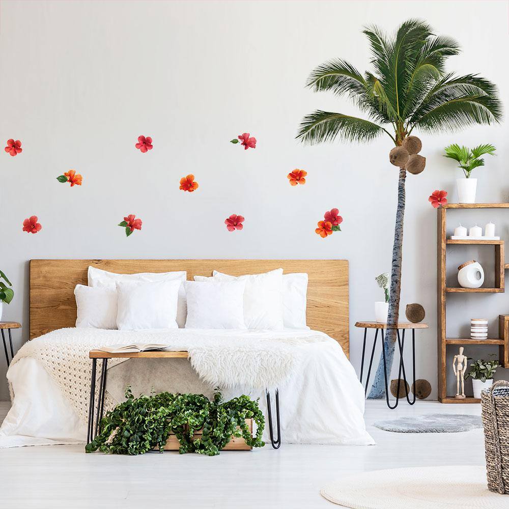 Oversized Palm Tree and Hibiscus Flower Decal Set for Kids