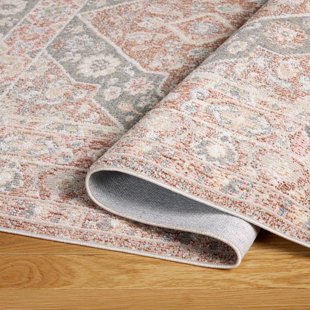 Brown and Grey Synthetic Medallion Washable Runner Rug