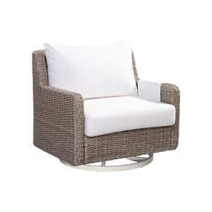 Vista Wicker Outdoor Swivel Tilt Chair with Sunbrella Fabric Cushions in Ivory