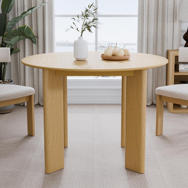 42 in. Natural Oak Wood Color 4 Legs Round Kitchen Table Dining Table Seats 4