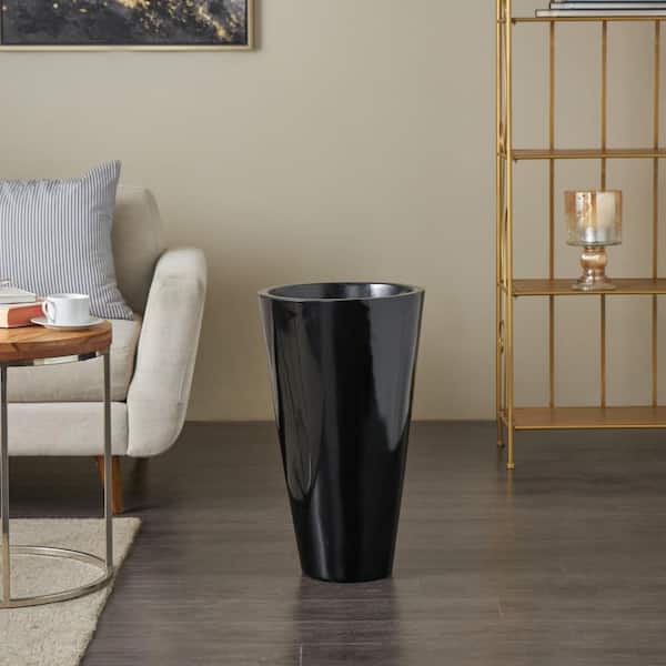 Black Fiber Glass Trumpet Minimalistic Floor Decorative Vase, 15 in. x 15 in. x 35 in.