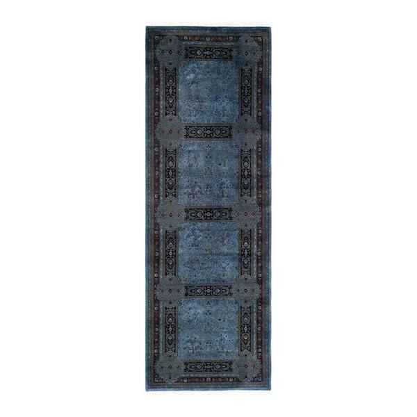 Solo Rugs Blue 3 ft. 1 in. x 9 ft. 1 in. Fine Vibrance One-of-a-Kind Hand-Knotted Area Rug