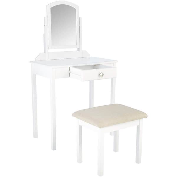 Ahokua 2-Piece Living Room Set Vanity Dressing Table Set Flip Mirror Desk Furniture Stool with 1 Drawer, White