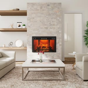 35 in. Wall Mounted Recessed Electric Fireplace in Black with Multi-Color Flame