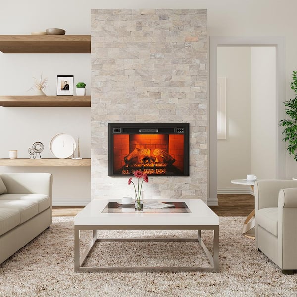 Boyel Living 35 in. Wall Mounted Recessed Electric Fireplace in Black with Multi-Color Flame
