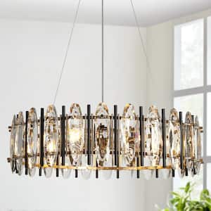 Noctiflorous 6-Light Matte Black and Plating Brass Drum Chandelier with Crystal Strips and No bulbs Included