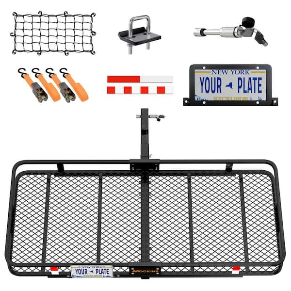 60 in. x 24 in. x 6 in. Rustproof Cargo Carrier Hitch Mount 500 lbs. Cap Cargo Basket with Foldable Hitch Armand Net