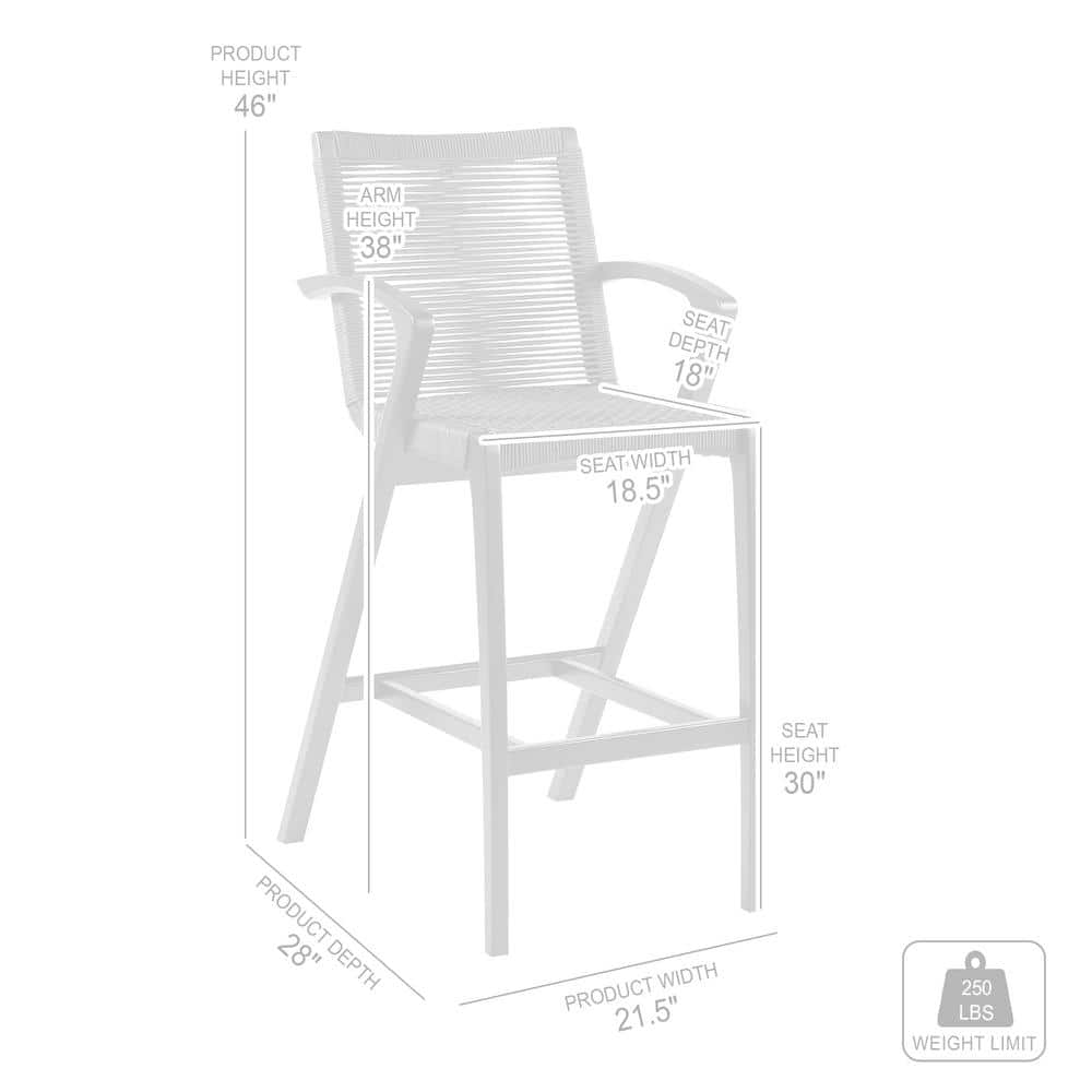 Charcoal Rope and Eucalyptus Wood Outdoor Bar Stool