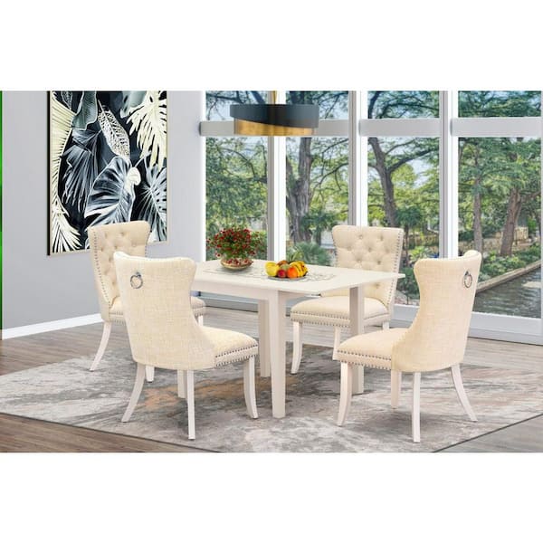 East West Furniture 5-Piece Linen White Finish Solid Wood Top - Rectangular Dining Room Set with Dropleaf (Seats-4)