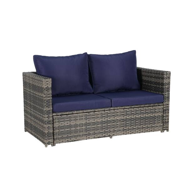 Gray 5-Piece Wicker Patio Outdoor Sectional Set, Rattan