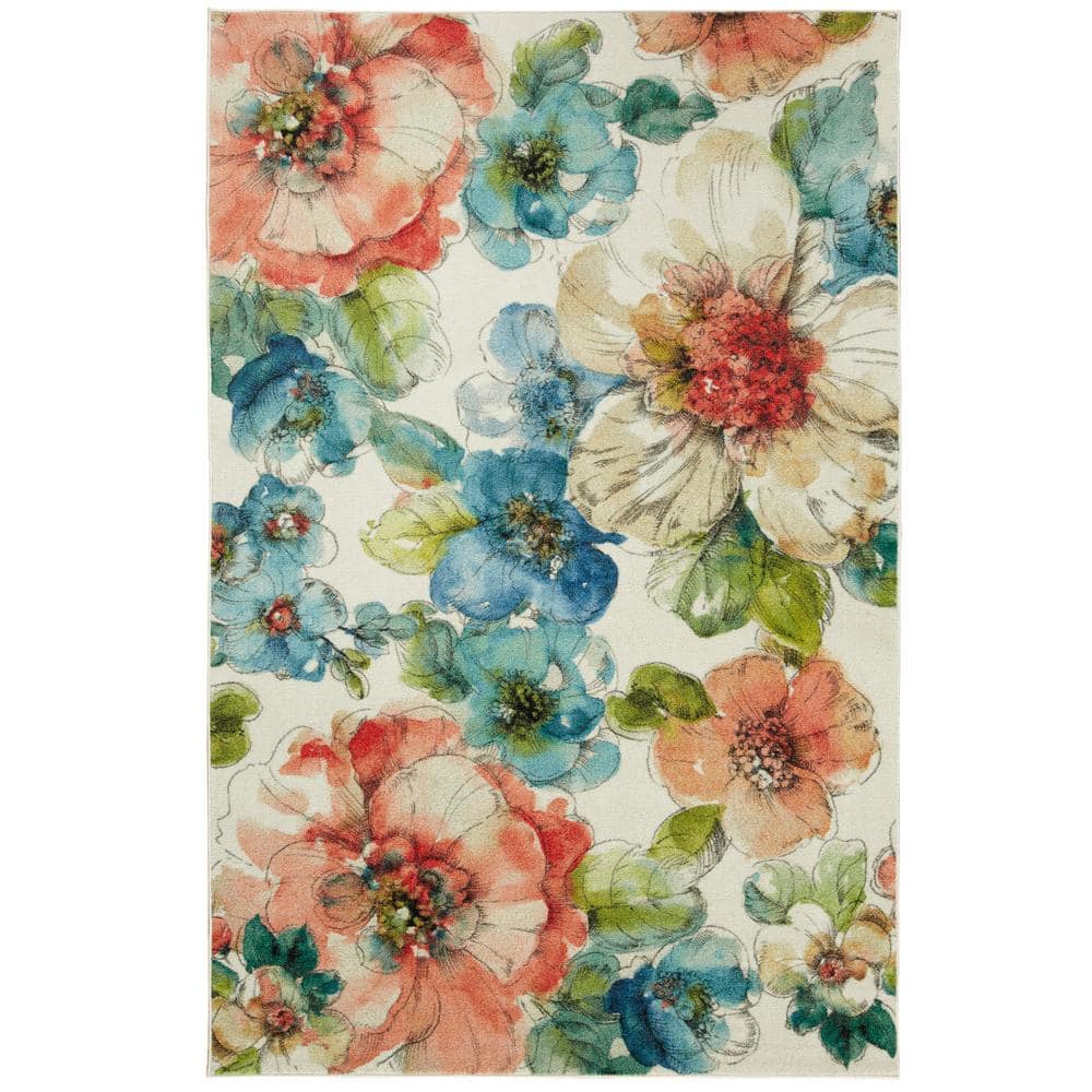 Mohawk Home Summer Bloom Garden Cream 5 ft. x 8 ft. Floral Area Rug