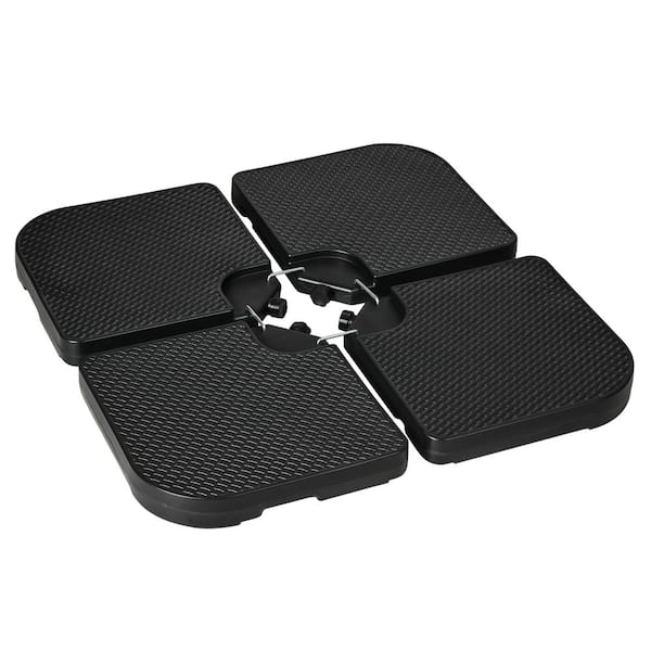 4-Piece 17 lbs. Plastic Patio Umbrella Base in Black w/Cross Base, 175 lbs. Sand or 130 lbs. Water Filled
