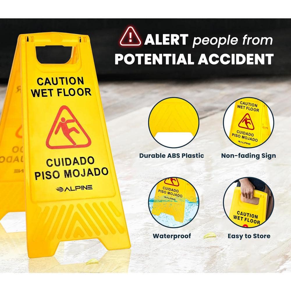 Yellow Bilingual Plastic Caution Wet Floor Sign Set