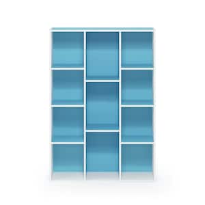White/Light Blue 11-Cube Reversible Open Shelf Bookcase