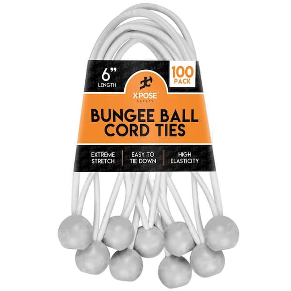 XPOSE SAFETY 6 in. Ball Bungee - 100 Pack - White