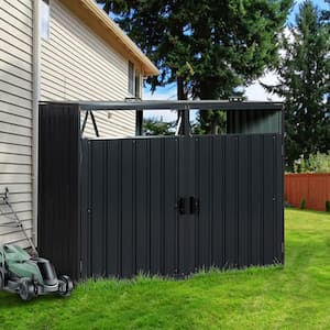 63 in. W x 31 in. D x 48 in. H Black Galvanized Steel Trash Can Storage, Outdoor Metal Garbage Shed, Bin Shed