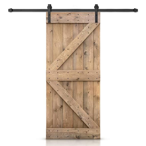 CALHOME K Series 26 in. x 84 in. Light Brown Stained DIY Knotty Pine Wood Interior Sliding Barn Door with Hardware Kit