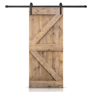 38 in. x 84 in. K-Series Light Brown DIY Knotty Pine Wood Interior Sliding Barn Door with Hardware Kit