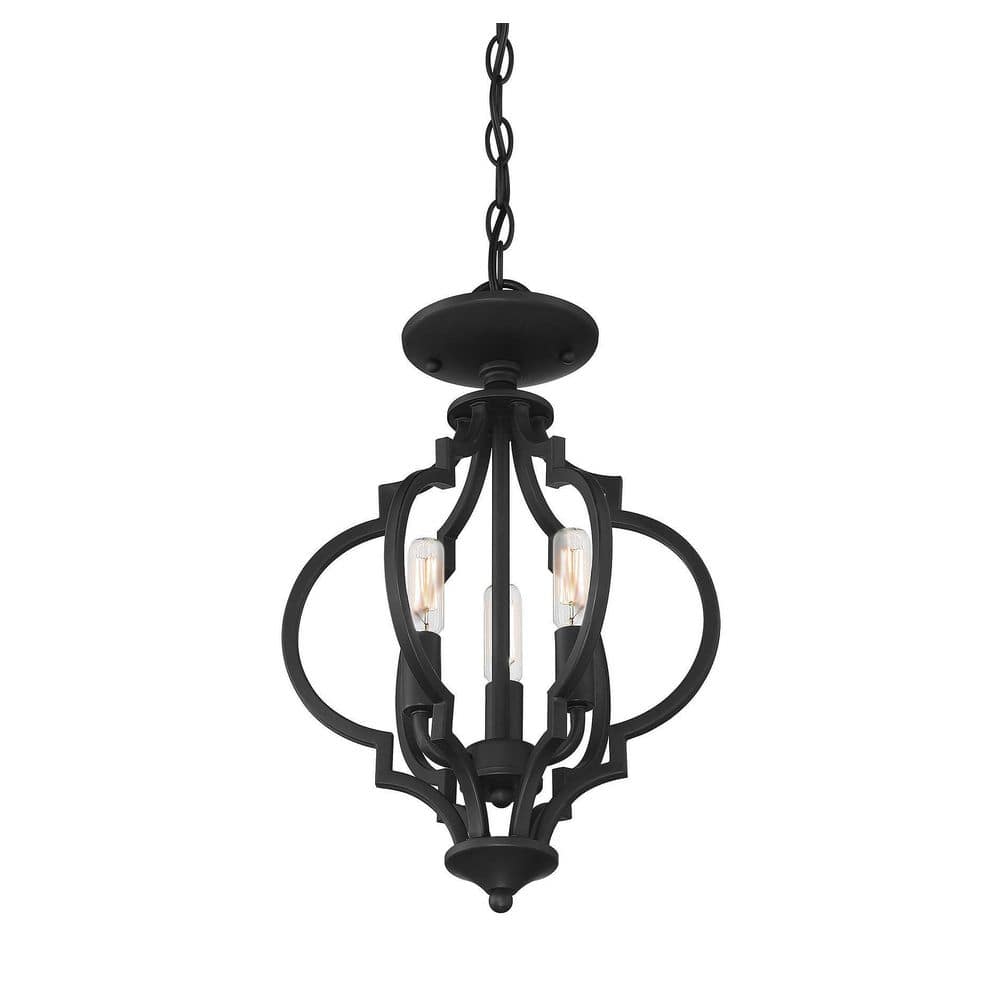 Matte Black Quatrefoil 3-Light Semi-Flush Mount Pendant