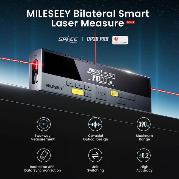 DP20 Pro 390 ft. Dual Laser Distance Measuring Tool, with Middle Laser Reference, App Connectivity