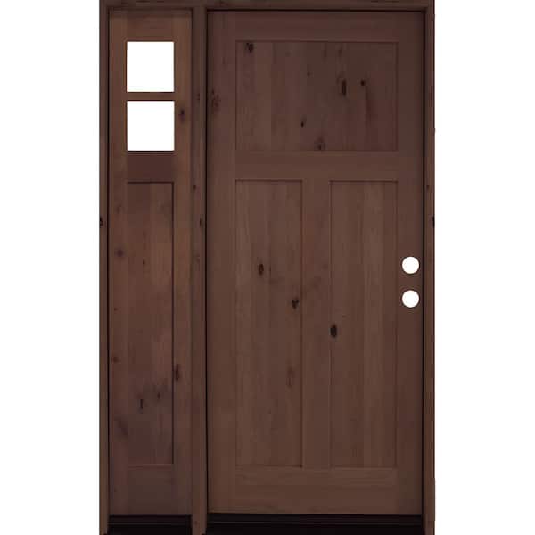 Krosswood Doors 46 in. x 80 in. Alder 3 Panel Left-Hand/Inswing Clear Glass Provincial Stain Wood Prehung Front Door w/Left Sidelite
