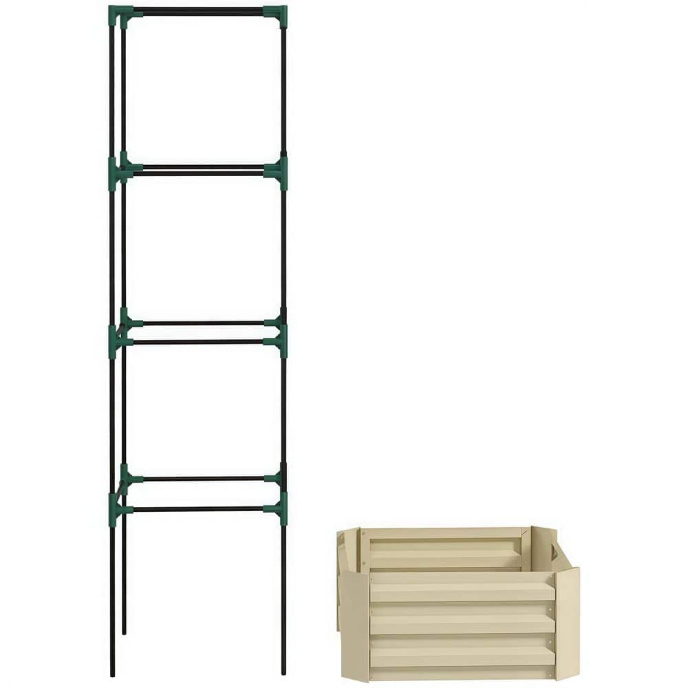 "24"" x 24"" x 73.5"" Cream White Galvanized Steel Raised Garden Bed with Adjustable Trellis for Tomatoes & Vines" price history on PriceWatchPro