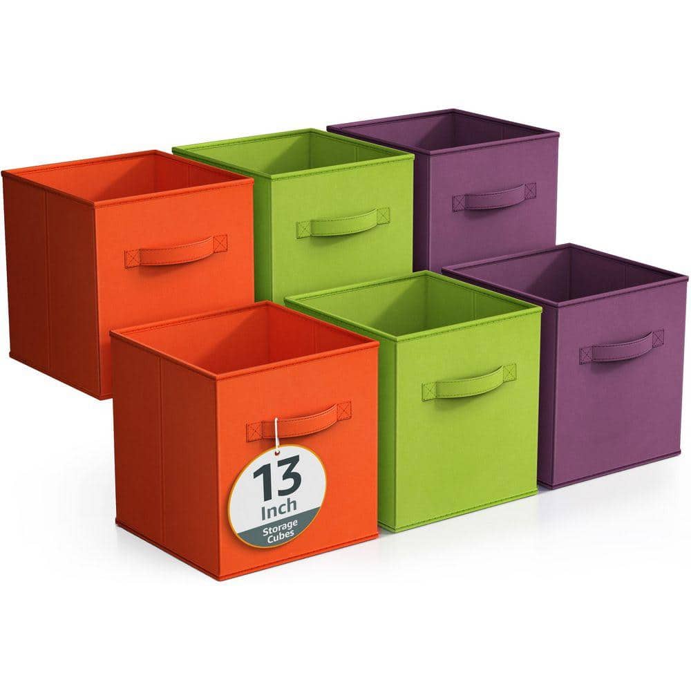 Large Storage Cubes with Handle Multicolored 13 in. x 13 in. Fabric Decorative Basket Set of 6 Foldable Closet Organizer