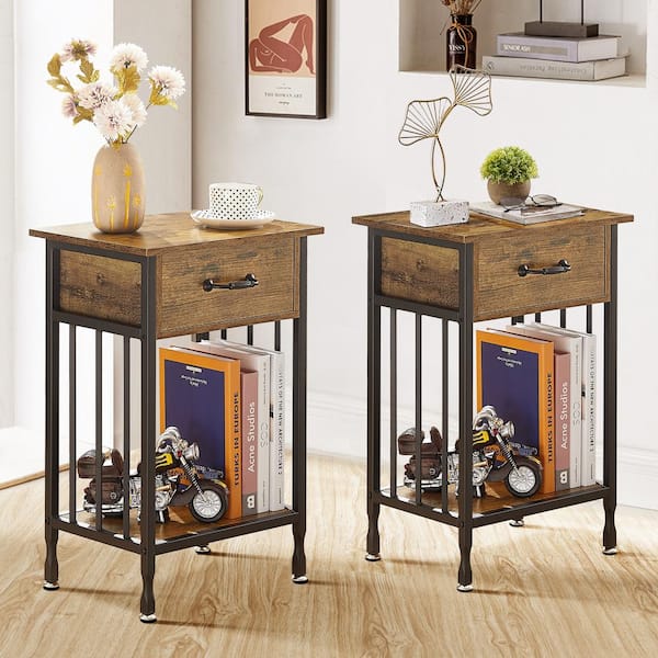 VECELO Nightstands Set of 2, Industrial Side/End Tables with 