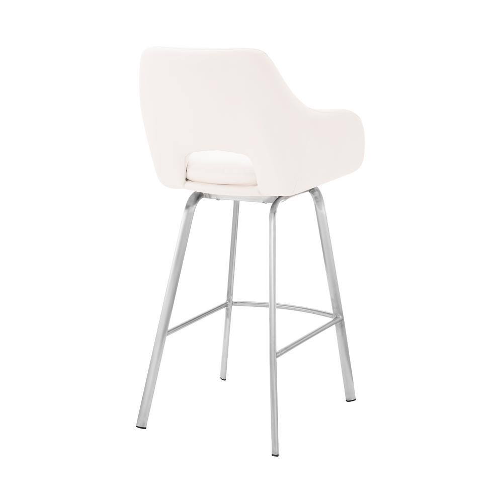 Aura White Faux Leather Swivel Bar Stool with Brushed Steel