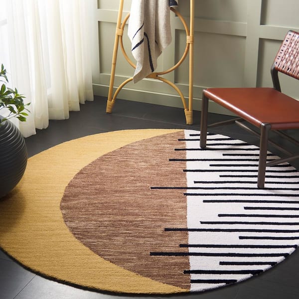 Novelty 4 ft. x 4 ft. Brown/Beige Two-Tone Striped Round Area Rug