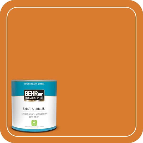 BEHR PREMIUM PLUS 1 qt. #270B-7 Bonfire Satin Enamel Low Odor Interior Paint & Primer