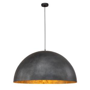 PCover 23 in.W 1-Light Matte Black Farmhouse Dome Kitchen Island Pendant Lighting with Antique Gold Leaf Interior