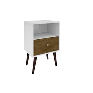 Liberty Mid Century 1-Drawer White and Rustic Brown Modern Nightstand 1.0 with 1-Cubby Space