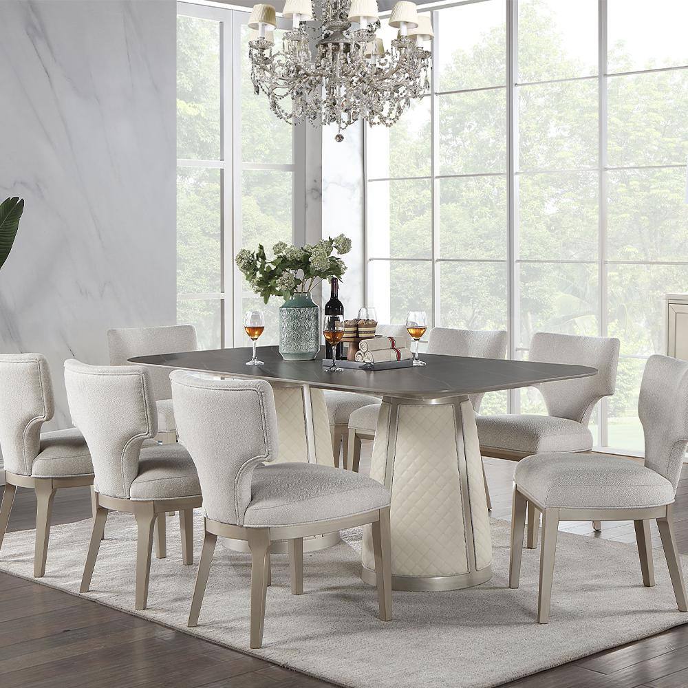 Champagne Finish Rectangular Dining Table with Sintered Stone Top