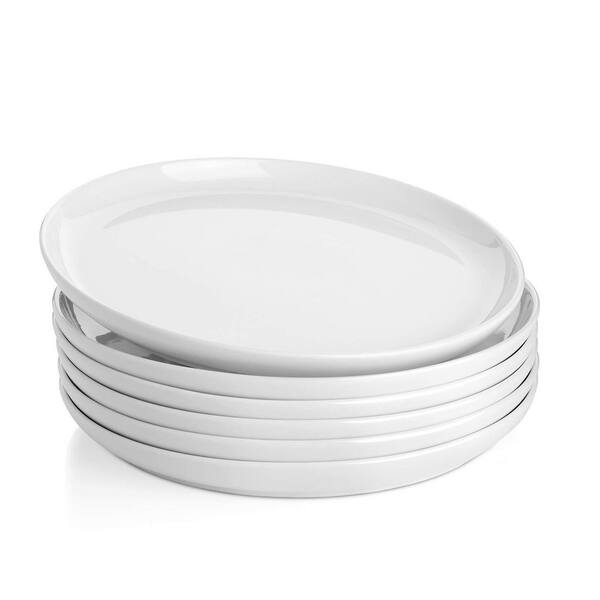 10 in. Porcelain Dinner Plates, Dishwasher Safe, White (6-Pack)