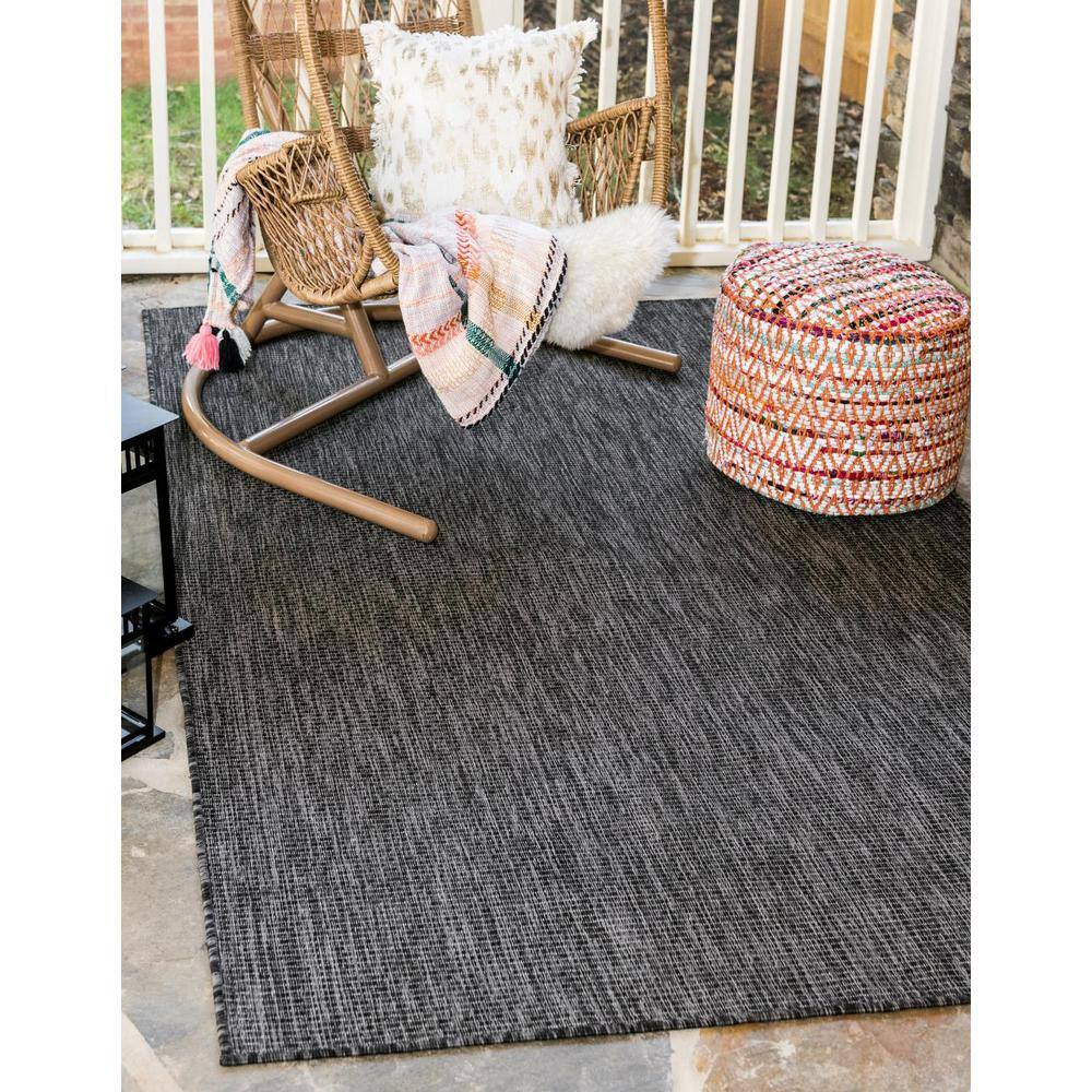 Black Rectangular Flatweave Outdoor Area Rug